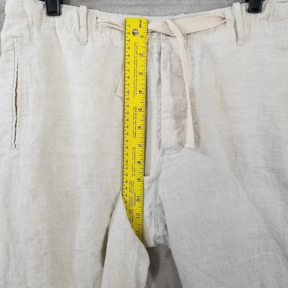 Perry Ellis Pants Mens 35 Beige‎ 100% Linen Drawstring Flat Front Casual Resort